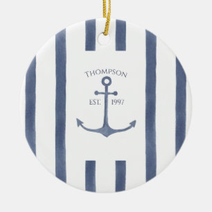 Nautical Navy Blue Anchor Personalized Onderzetter Keramisch Ornament