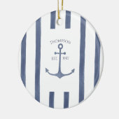 Nautical Navy Blue Anchor Personalized Onderzetter Keramisch Ornament (Links)