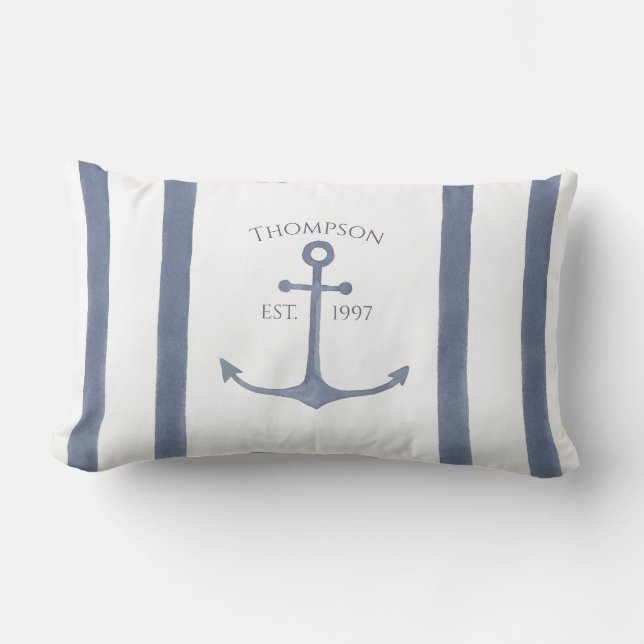 Nautical Navy Blue Anchor Personalized Pillow Buitenkussen (Voorkant)