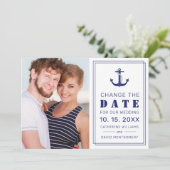 Nautical Navy Blue Anchor Photo Wijzig de datum Save The Date (Staand voorkant)