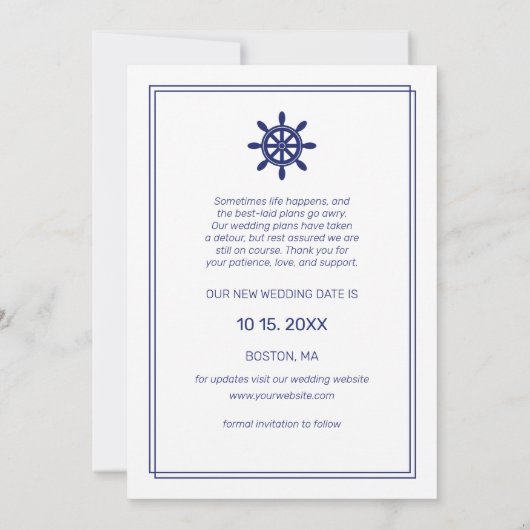 Nautical Navy Blue Anchor Photo Wijzig de datum Save The Date (Achterkant)