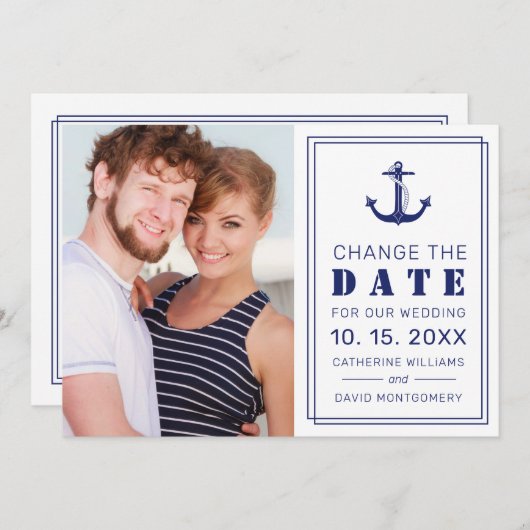 Nautical Navy Blue Anchor Photo Wijzig de datum Save The Date (Voorkant / Achterkant)