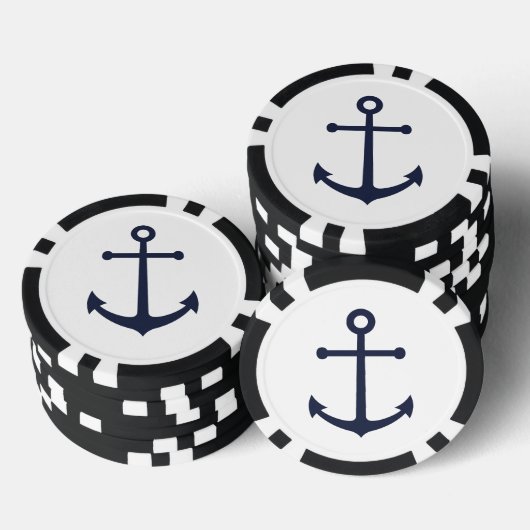 Nautical Navy Blue Anchor Poker Chips (Opstapeling)