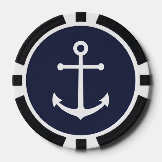 Nautical Navy Blue Anchor Poker Chips (Voorkant)
