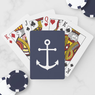 Nautical Navy Blue Anchor Pokerkaarten