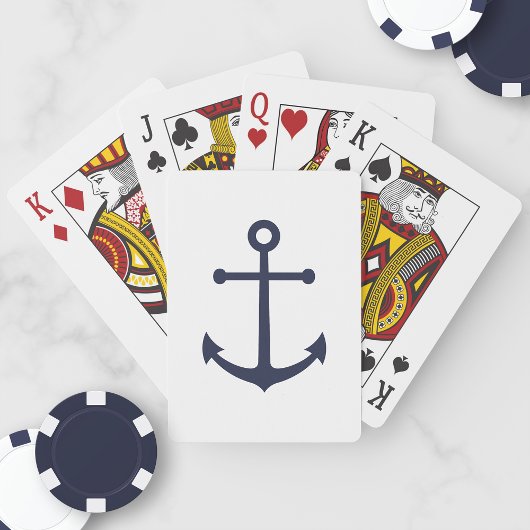 Nautical Navy Blue Anchor Pokerkaarten