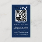 Nautical Navy Blue Anchor QR RSVP Striped Informatiekaartje (Voorkant)