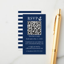 Nautical Navy Blue Anchor QR RSVP Striped