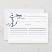 Nautical Navy Blue Anchor Recipe Kaart (Voorkant)