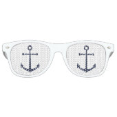 Nautical Navy Blue Anchor Retro Zonnebril (Voorkant)