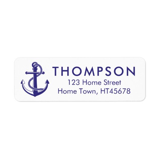 Nautical Navy Blue Anchor Return Address Etiket (Voorkant)