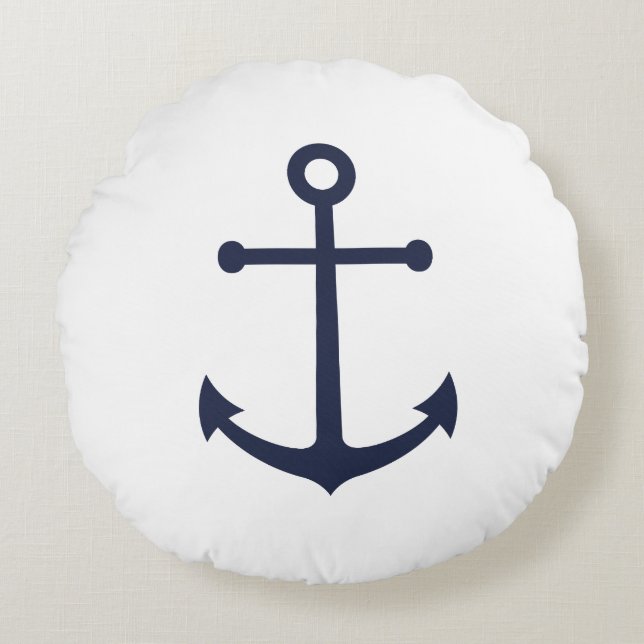 Nautical Navy Blue Anchor Rond Kussen (Voorkant)