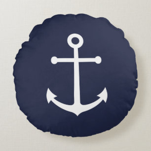 Nautical Navy Blue Anchor Rond Kussen