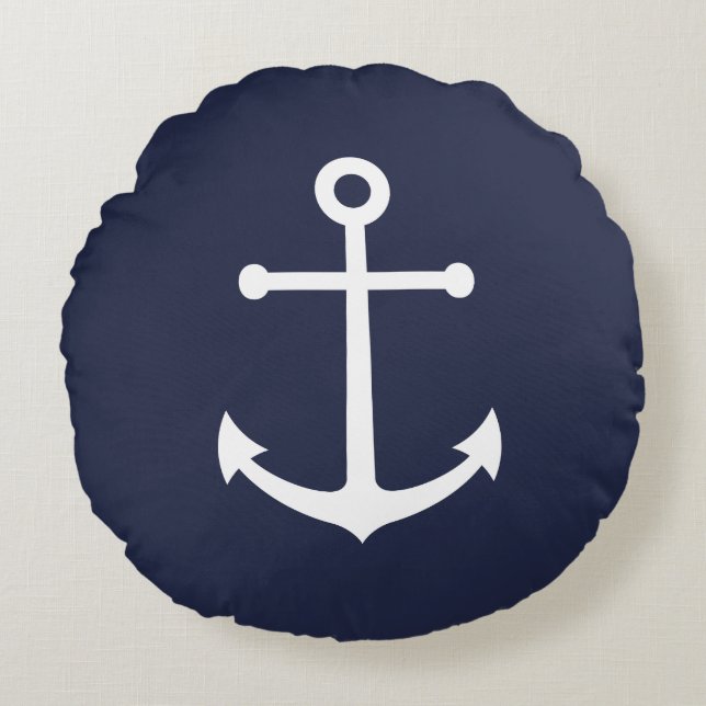 Nautical Navy Blue Anchor Rond Kussen (Voorkant)