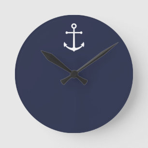 Nautical Navy Blue Anchor Ronde Klok