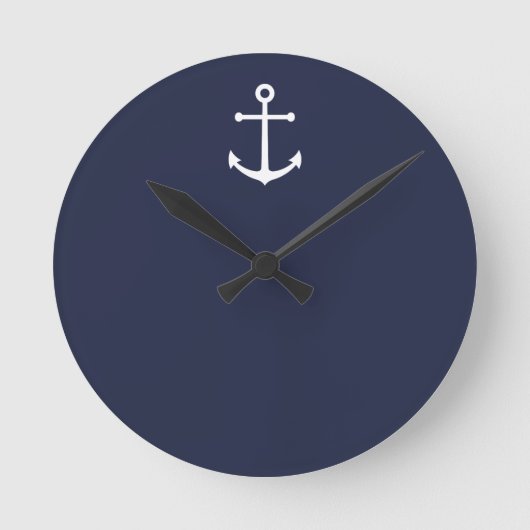 Nautical Navy Blue Anchor Ronde Klok (Voorkant)