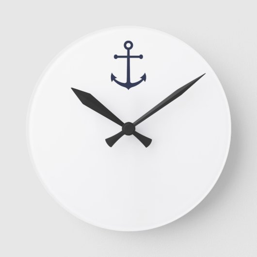 Nautical Navy Blue Anchor Ronde Klok (Voorkant)