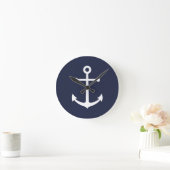 Nautical Navy Blue Anchor Ronde Klok (Huis)