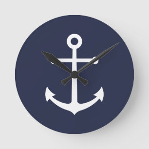 Nautical Navy Blue Anchor Ronde Klok