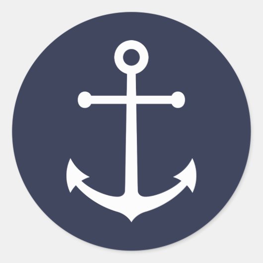 Nautical Navy Blue Anchor Ronde Sticker (Voorkant)