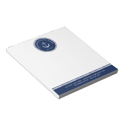 Nautical Navy Blue Anchor & Rope Notitieblok (Schuin)