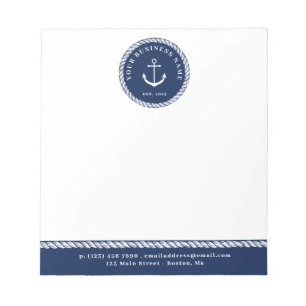 Nautical Navy Blue Anchor & Rope Notitieblok