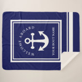 Nautical Navy Blue Anchor Sherpa Blanket Deken (Voorkant (horizontaal))