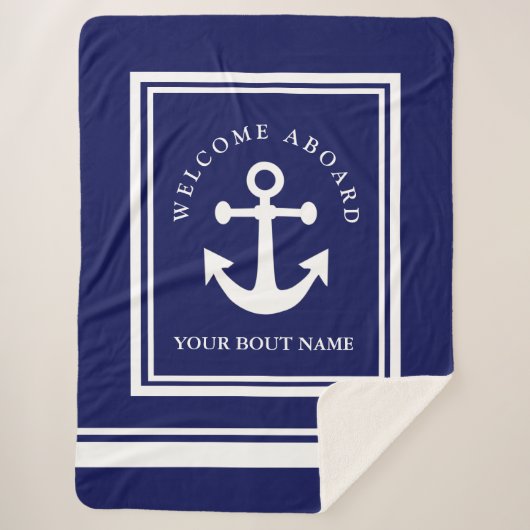 Nautical Navy Blue Anchor Sherpa Blanket Sherpa Deken (Voorkant)