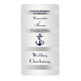 Nautical Navy Blue Anchor Silver Why V Wine Bottle Etiket
