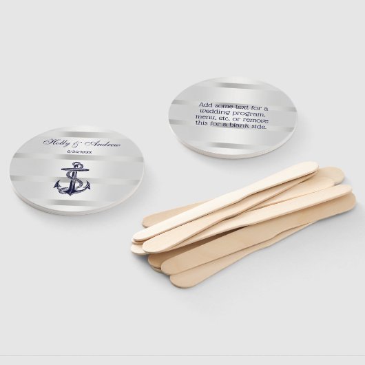 Nautical Navy Blue Anchor Silver Wt BG Weddenschap Handwaaier (Niet-gemonteerd)