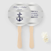 Nautical Navy Blue Anchor Silver Wt BG Weddenschap Handwaaier (Voorkant en achterkant)