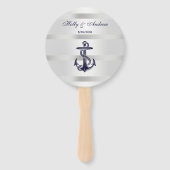 Nautical Navy Blue Anchor Silver Wt BG Weddenschap Handwaaier (Voorkant)