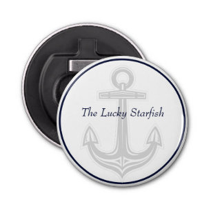Nautical Navy Blue Anchor strand house Monogram Button Flesopener