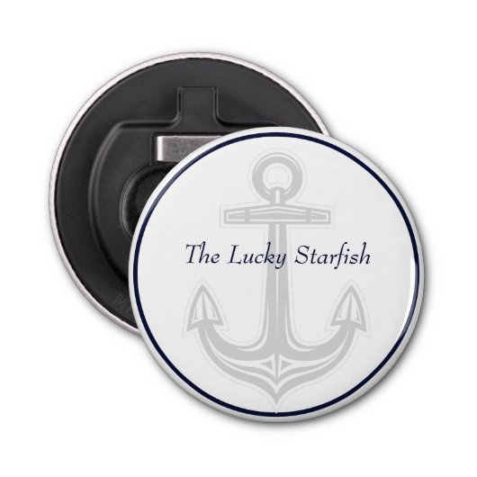 Nautical Navy Blue Anchor strand house Monogram Button Flesopener (Voorkant)
