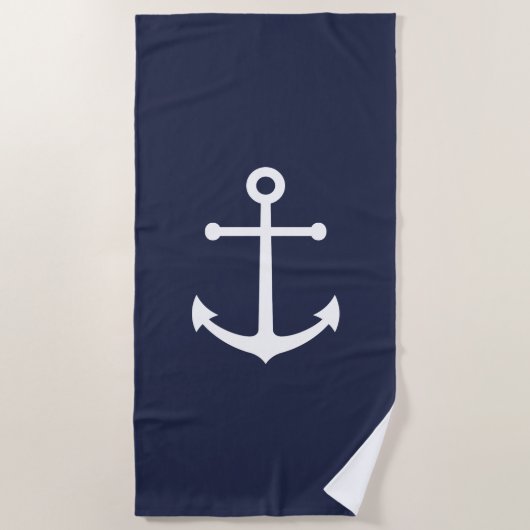 Nautical Navy Blue Anchor Strandlaken (Voorkant)