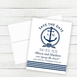 Nautical Navy Blue Anchor Stripes Wedding Save The Date