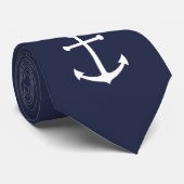 Nautical Navy Blue Anchor Stropdas (Opgerold)