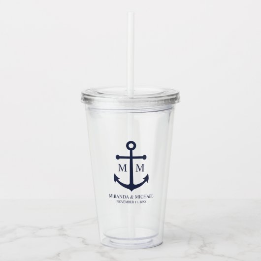 Nautical Navy Blue Anchor Wedding Acryl Drinkbeker (Voorkant)