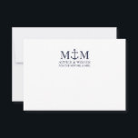Nautical Navy Blue Anchor Wedding Advice Kaart<br><div class="desc">Voeg een stijlvol tintje toe aan uw nautische bruiloft met deze klassieke marineblauwe ankertrouwkaart en wenskaart. Ontworpen met een marine blauw anker illustratie, het beschikt over gepersonaliseerde bruid en bruidegom monogram, aangepaste tekst in een marine blauw serif lettertype op een witte achtergrond. Ideaal voor nautische of strand-thema bruiloften, baby showers,...</div>