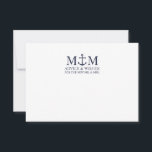 Nautical Navy Blue Anchor Wedding Advice Kaart<br><div class="desc">Voeg een stijlvol tintje toe aan uw nautische bruiloft met deze klassieke marineblauwe ankertrouwkaart en wenskaart. Ontworpen met een marine blauw anker illustratie, het beschikt over gepersonaliseerde bruid en bruidegom monogram, aangepaste tekst in een marine blauw serif lettertype op een witte achtergrond. Ideaal voor nautische of strand-thema bruiloften, baby showers,...</div>
