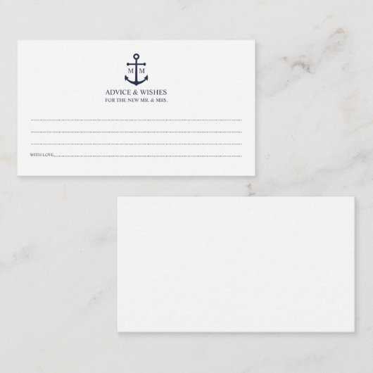 Nautical Navy Blue Anchor Wedding Advice Kaart (Voorkant / Achterkant)