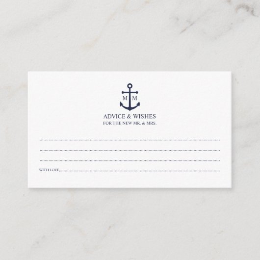 Nautical Navy Blue Anchor Wedding Advice Kaart (Voorkant)