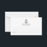 Nautical Navy Blue Anchor Wedding Advice Kaart<br><div class="desc">Voeg een stijlvol tintje toe aan uw nautische bruiloft met deze klassieke marineblauwe ankertrouwkaart en wenskaart. Ontworpen met een marine blauw anker illustratie, het beschikt over gepersonaliseerde bruid en bruidegom monogram, aangepaste tekst in een marine blauw serif lettertype op een witte achtergrond. Ideaal voor nautische of strand-thema bruiloften, baby showers,...</div>