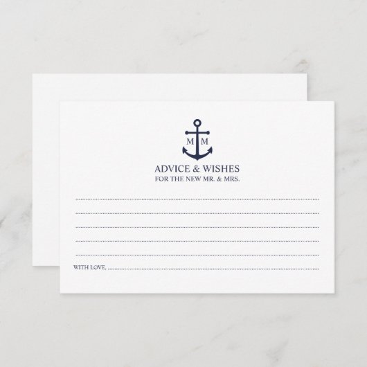 Nautical Navy Blue Anchor Wedding Advice Kaart (Voorkant / Achterkant)