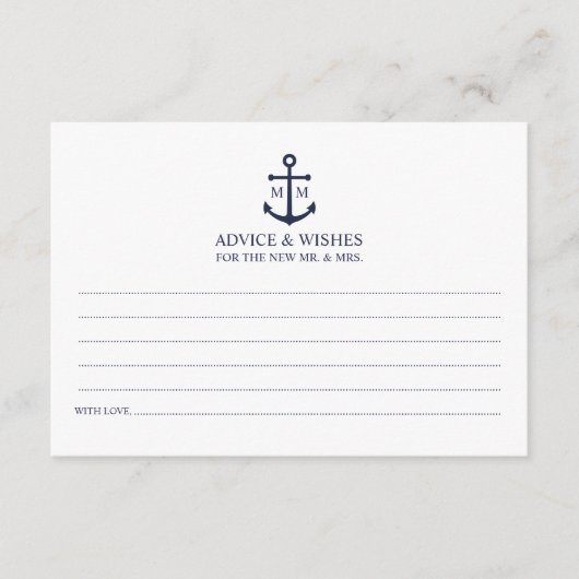 Nautical Navy Blue Anchor Wedding Advice Kaart (Voorkant)