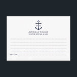 Nautical Navy Blue Anchor Wedding Advice Kaart<br><div class="desc">Voeg een stijlvol tintje toe aan uw nautische bruiloft met deze klassieke marineblauwe ankertrouwkaart en wenskaart. Ontworpen met een marine blauw anker illustratie, het beschikt over gepersonaliseerde bruid en bruidegom monogram, aangepaste tekst in een marine blauw serif lettertype op een witte achtergrond. Ideaal voor nautische of strand-thema bruiloften, baby showers,...</div>