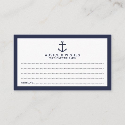 Nautical Navy Blue Anchor Wedding Advice&Wishes Advieskaart (Voorkant)