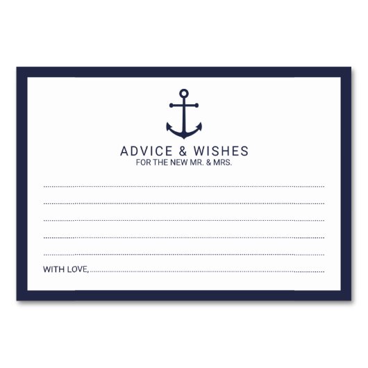 Nautical Navy Blue Anchor Wedding Advice&Wishes Kaart (Voorkant)