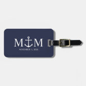 Nautical Navy Blue Anchor Wedding Bagagelabel (Voorkant horizontaal)
