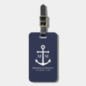 Nautical Navy Blue Anchor Wedding Bagagelabel (Voorkant verticaal)